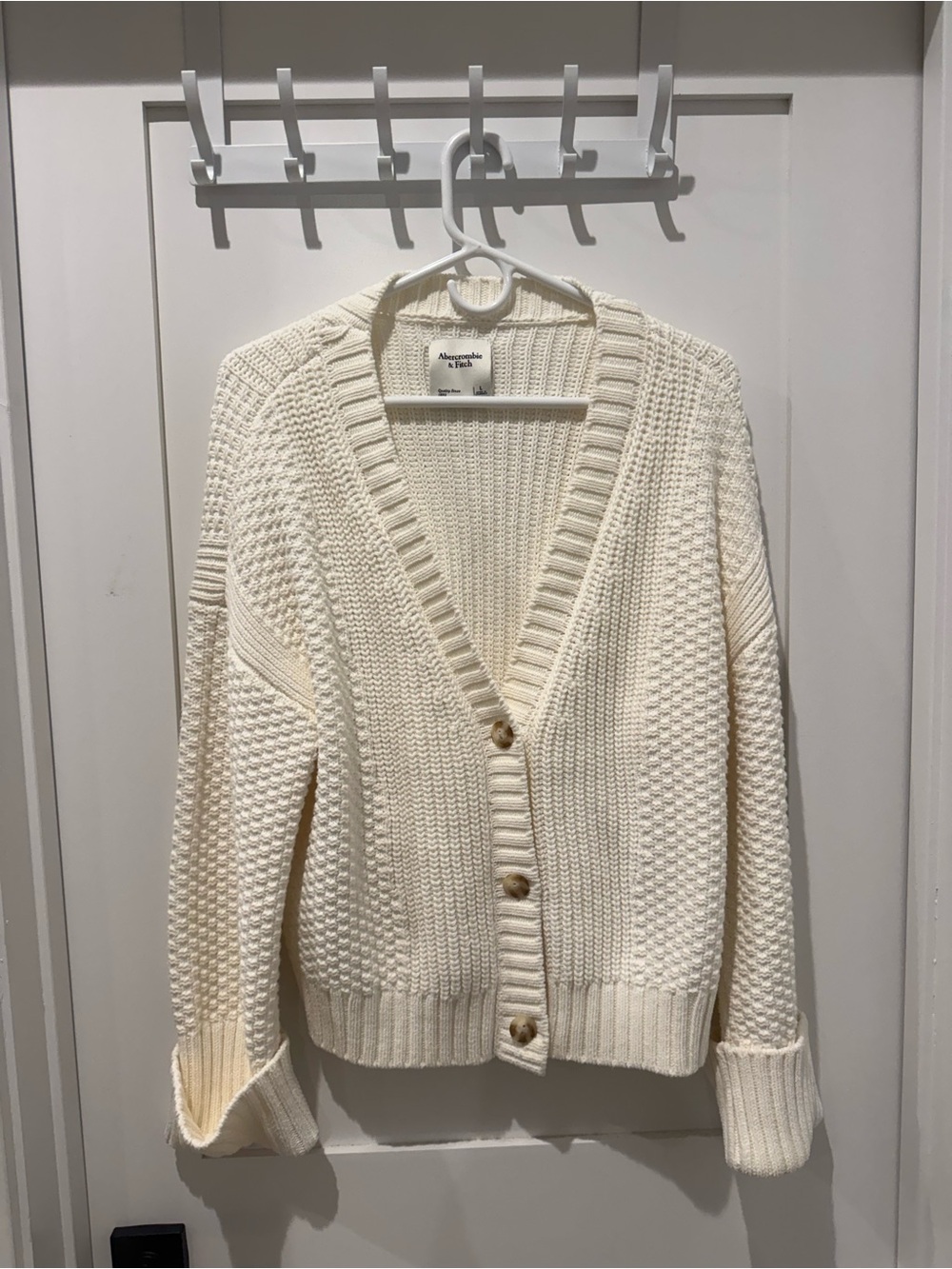 Abercrombie & Fitch Ivory Chunky Knit Button Cardigan